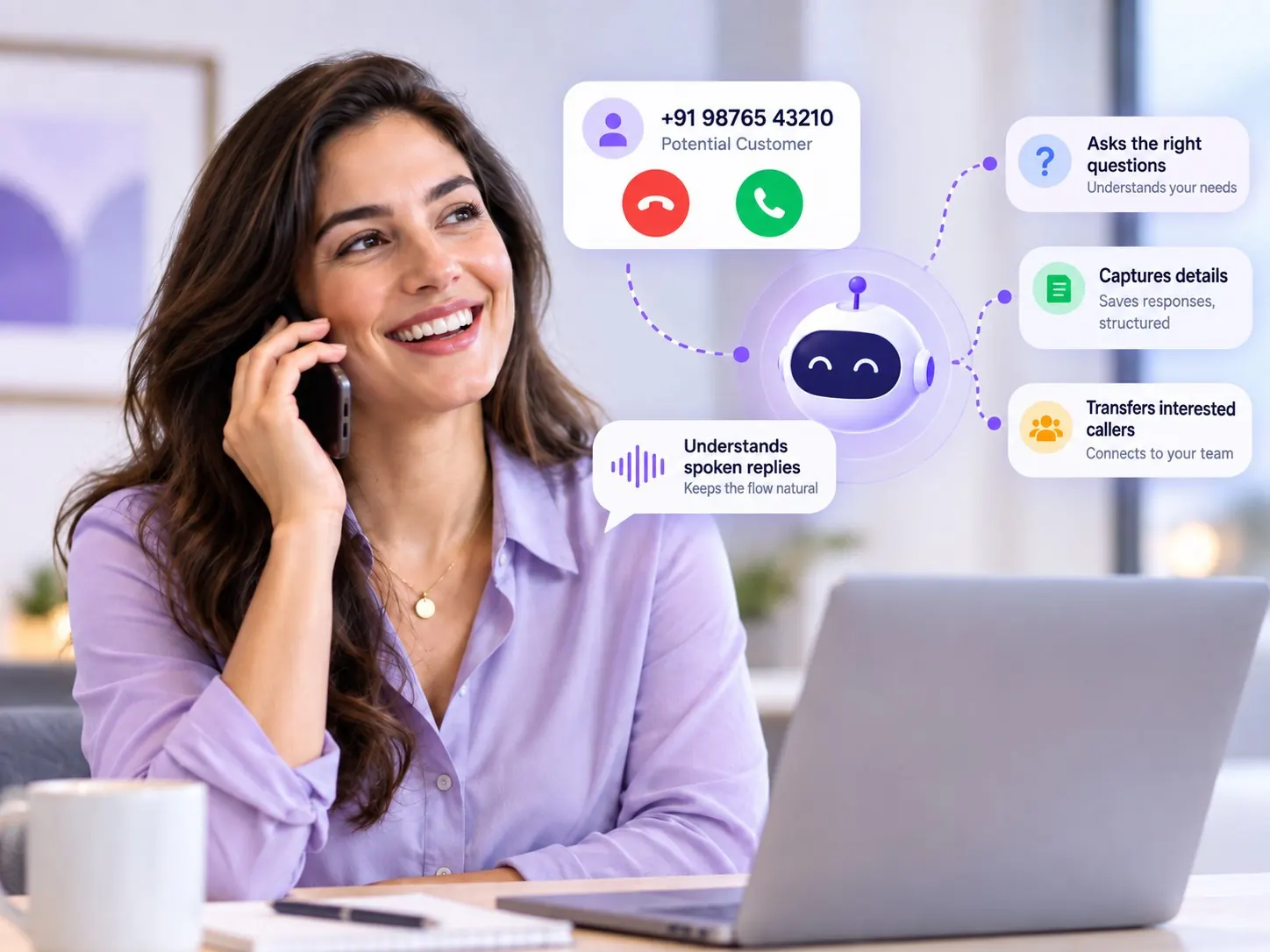 Troika AI on a live customer call, capturing details and transferring interested callers